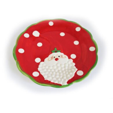 Christmas decorative plate red with white polka dots