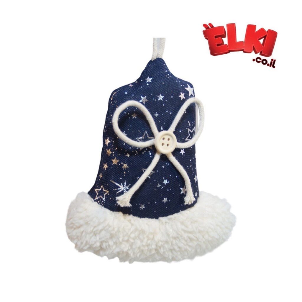 Новогодняя текстильная игрушка с узором  и меховой окантовкой в форме зимней шапки