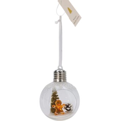 Ёлочный шар пластиковый, прозрачный , с фигурками внутри, с LED-подсветкой, 8 см