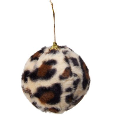 Ёлочный шар с принтом леопарда, искусственный мех, светлый 10 см