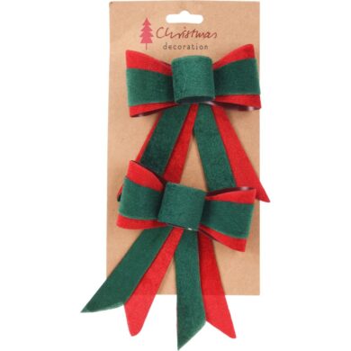 Набор из 2 бантов, тканевые, зелёно-красные, 14 см