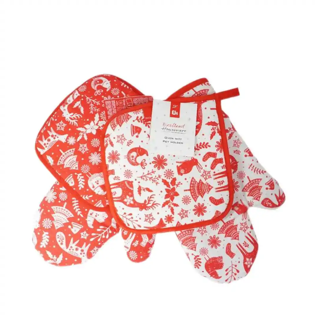 סט מעוצב כריסמס של כפפת מטבח ותחתית לסיר