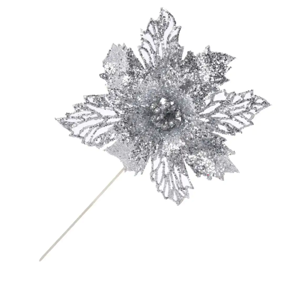 פרח דקורטיבי עם עלים סבינה כסופה 21 ס"מ