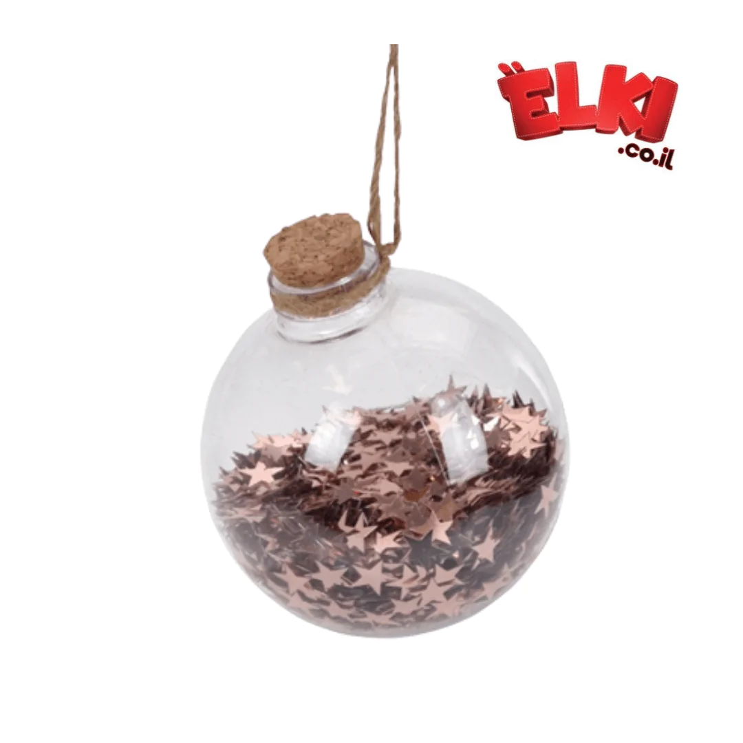קישוט לתליה כדור פלסטיק כוכבים נחושת 8 ס”מ
