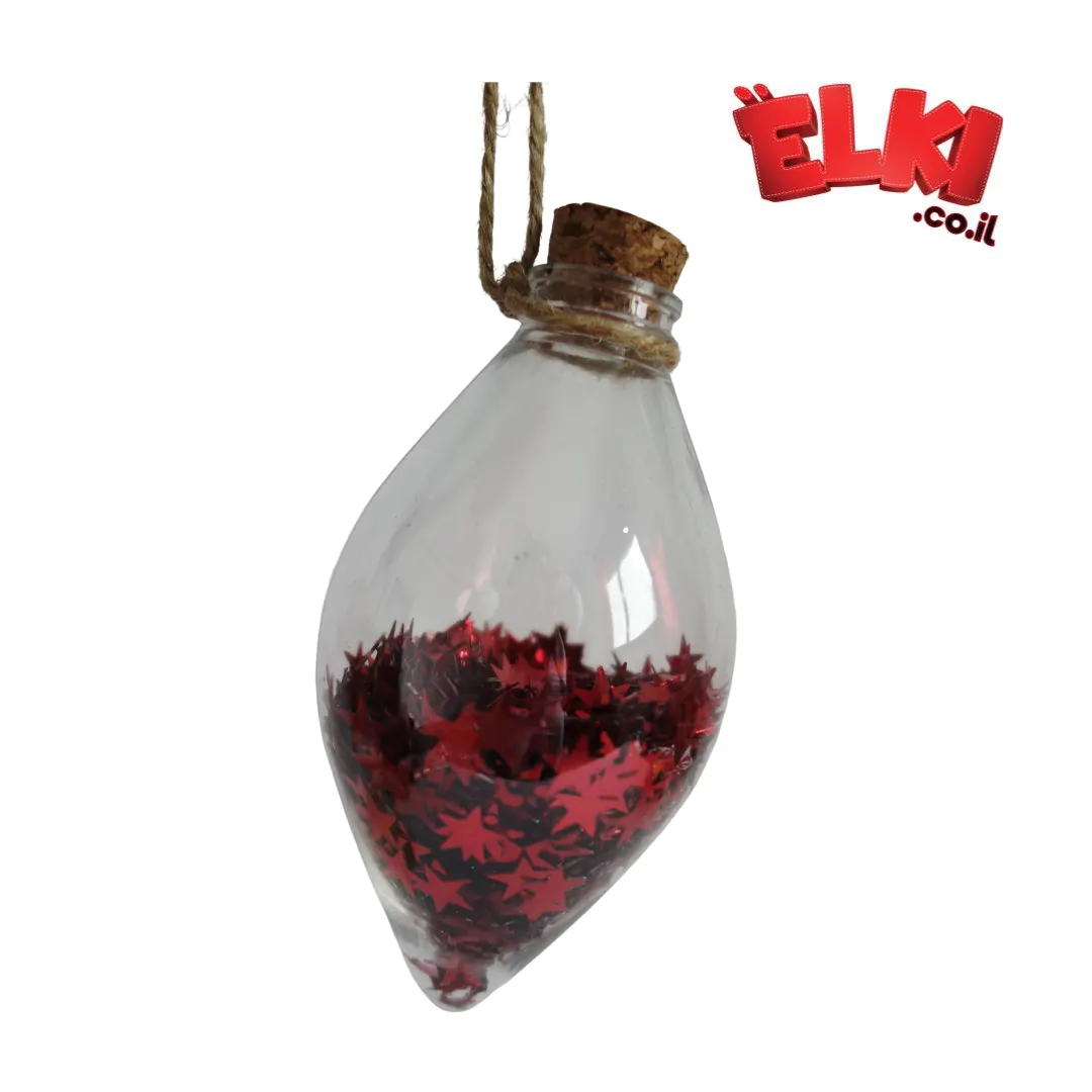 קישוט לתליה בצורת טיפה עם כוכבים אדומים 15 ס"מ