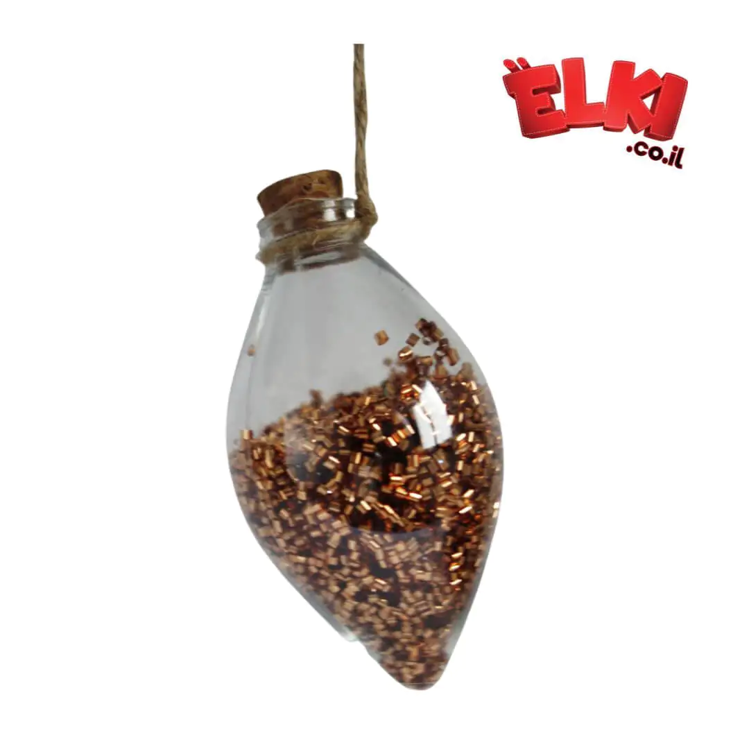 Новогоднее пластмассовое украшение в форме прозрачной капли с пробкой наполненной блёстками