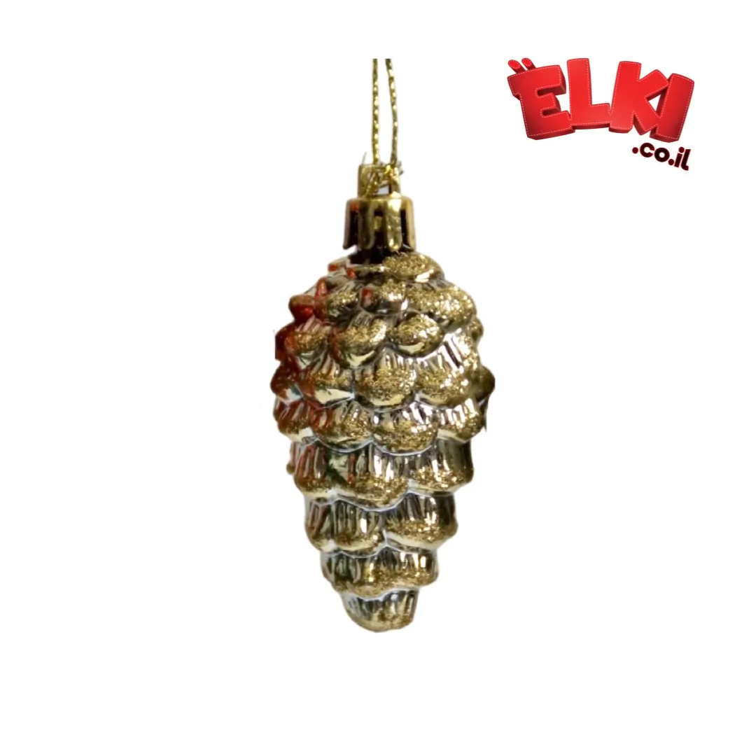 Пластмассовое украшение Золотая Сосновая Шишка 6 см