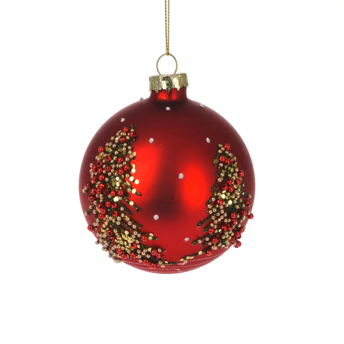 Стеклянный шар "Бисерная елочка" красный 8 см