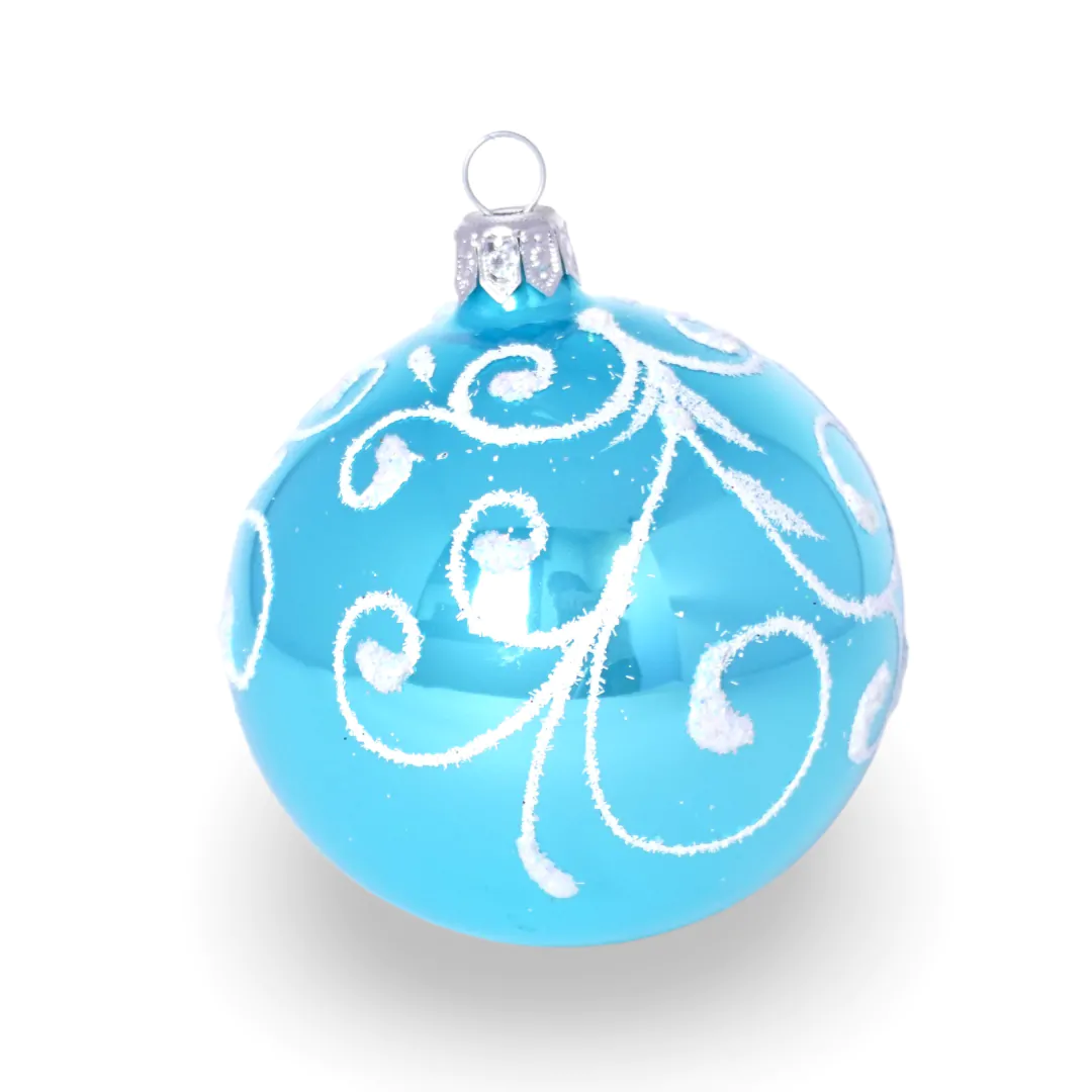 Стеклянный ёлочный шар Зимняя Трель Бирюза 8 см