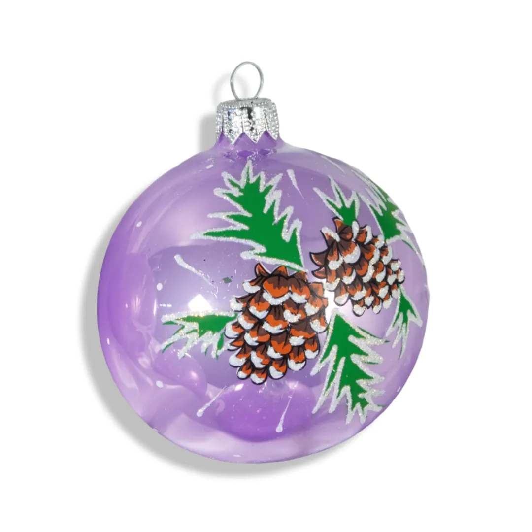 כדור זכוכית לתליה חורף אצטרובל לילך 8 ס"מ