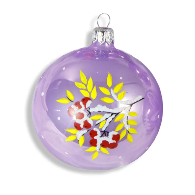 Стеклянный ёлочный шар Зима Веточка Сиреневый 8 см