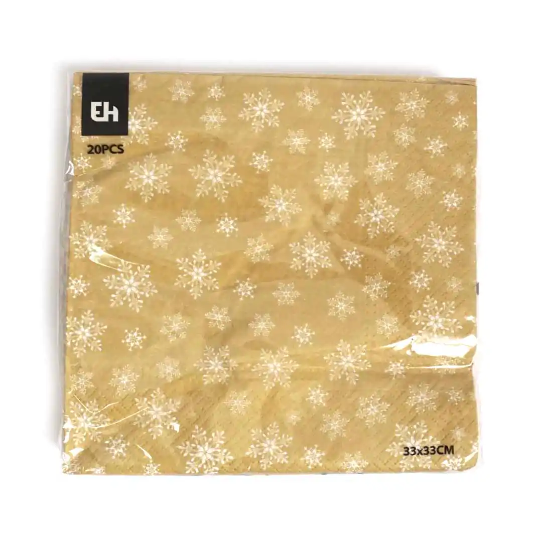 Салфетки новогодние Снежинки Золотые