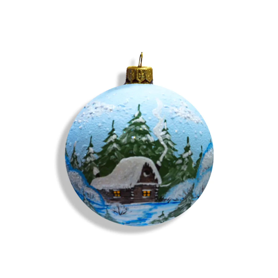 כדור זכוכית לתליה יום חורפי כחול 8.5 ס"מ