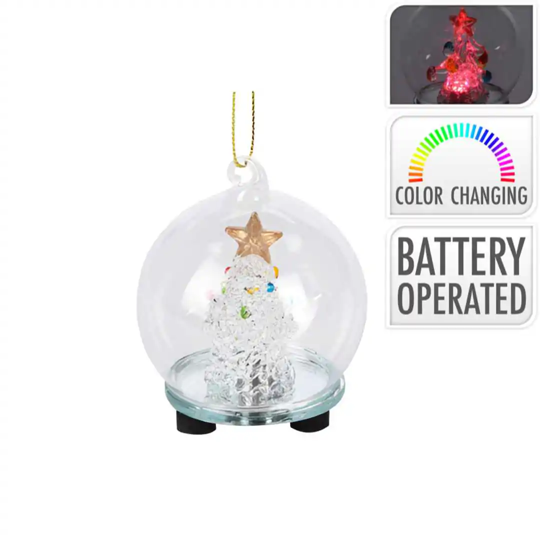 קישוט לתליה כדור זכוכית עם תאורה עץ אשוח עם כוכב 7.5 ס"מ