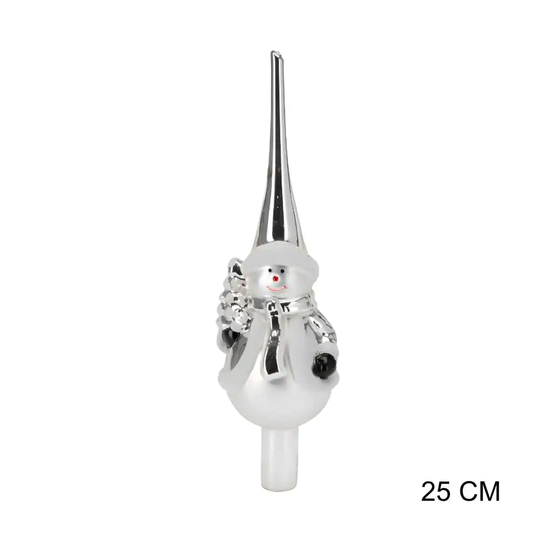Стеклянная Верхушка Снеговик Серебрянный 25 см