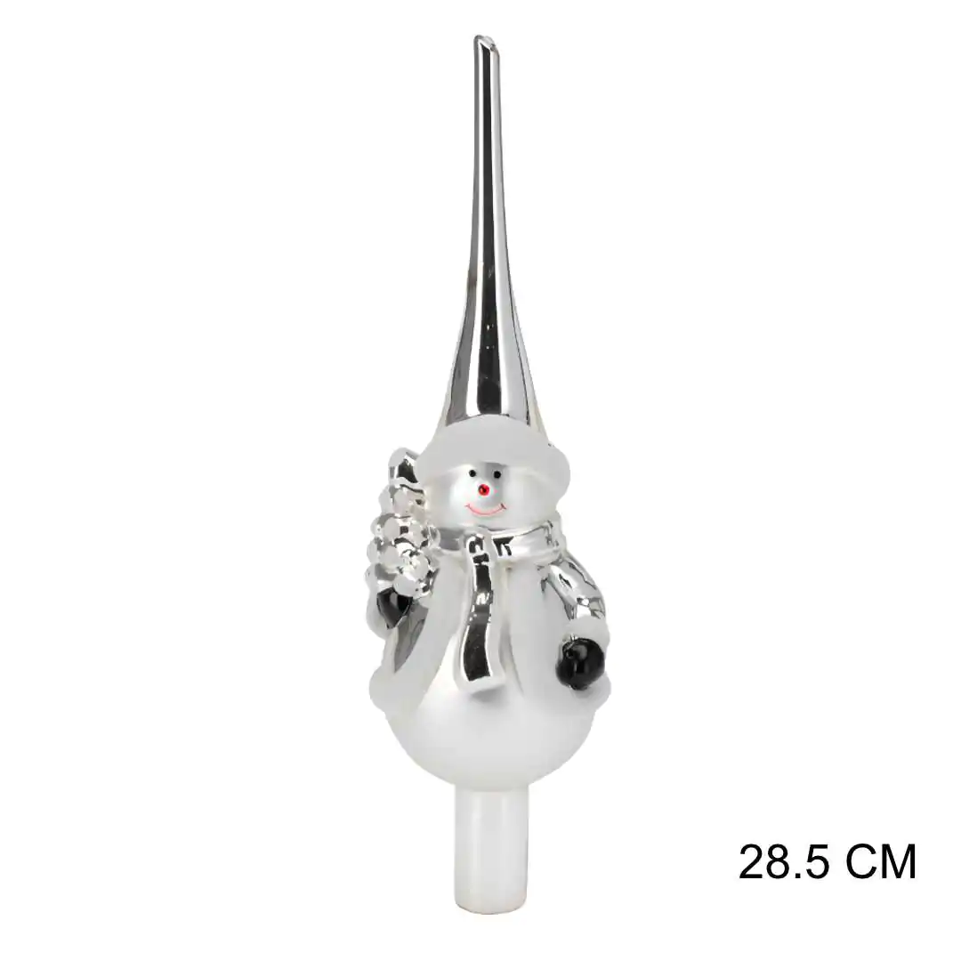 Стеклянная Верхушка Снеговик Серебрянный 28.5 см