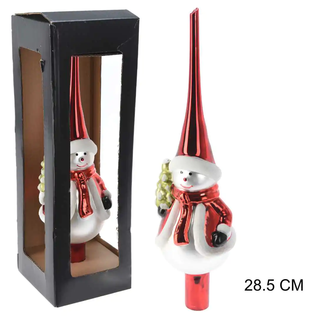 Стеклянная Верхушка Красный Снеговик 28.5 см