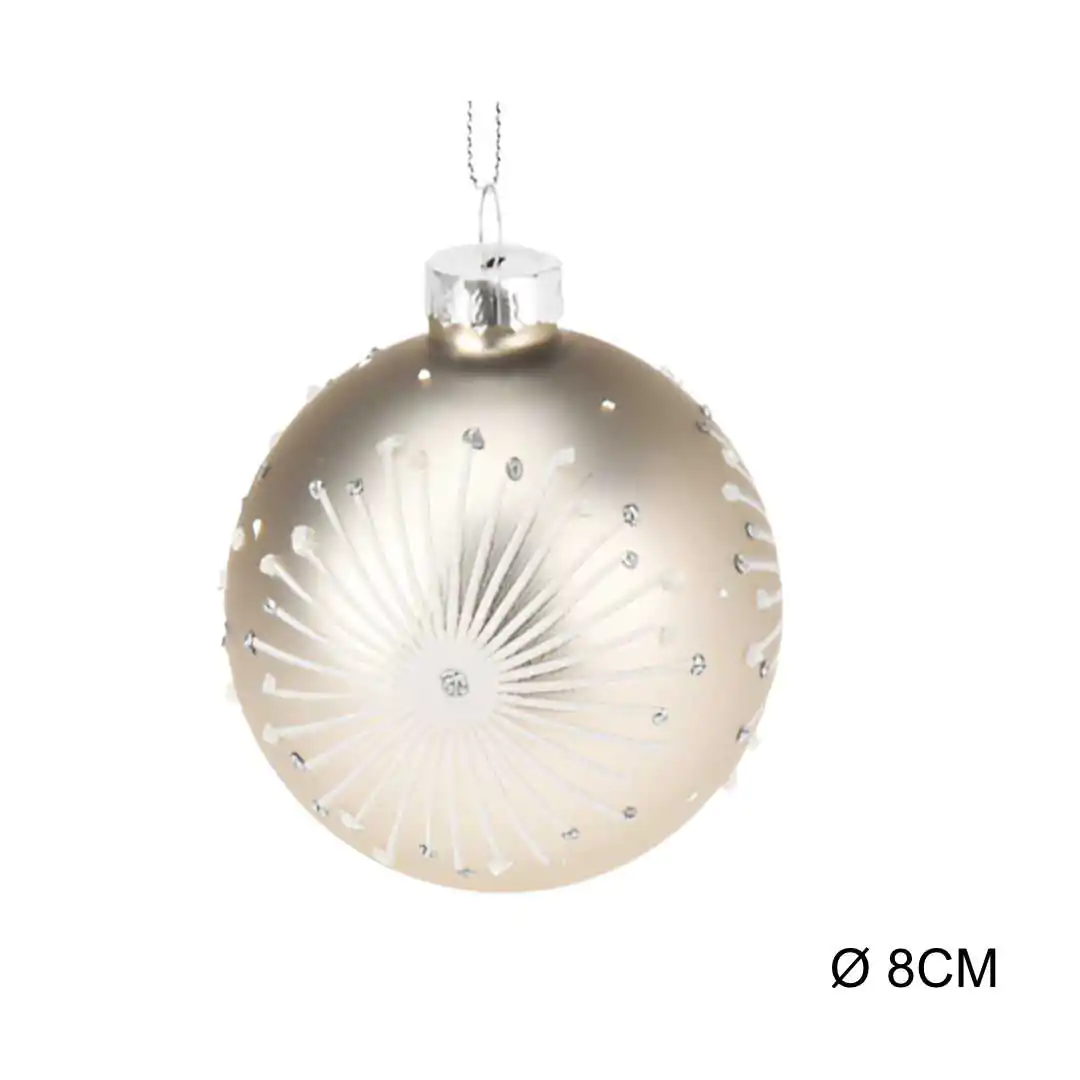 קישוט לתליה כדור זכוכית פתית שלג מוזהב 8 ס"מ