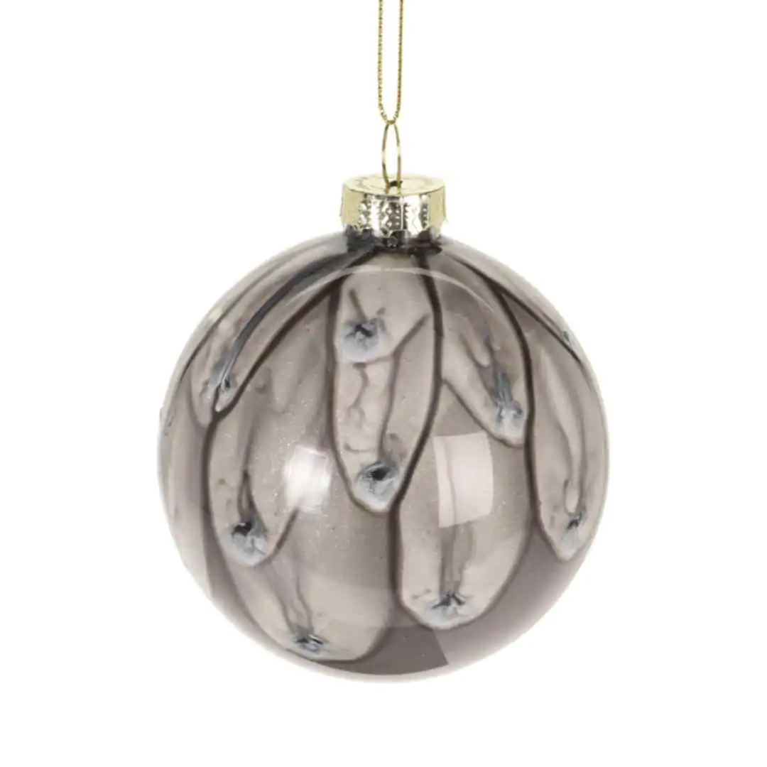 קישוט לתליה כדור זכוכית עין טווס אפור 8 ס"מ