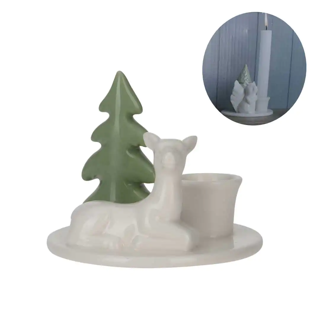 Новогодний фарфоровый подсвечник на одну свечу Олененок 10 см