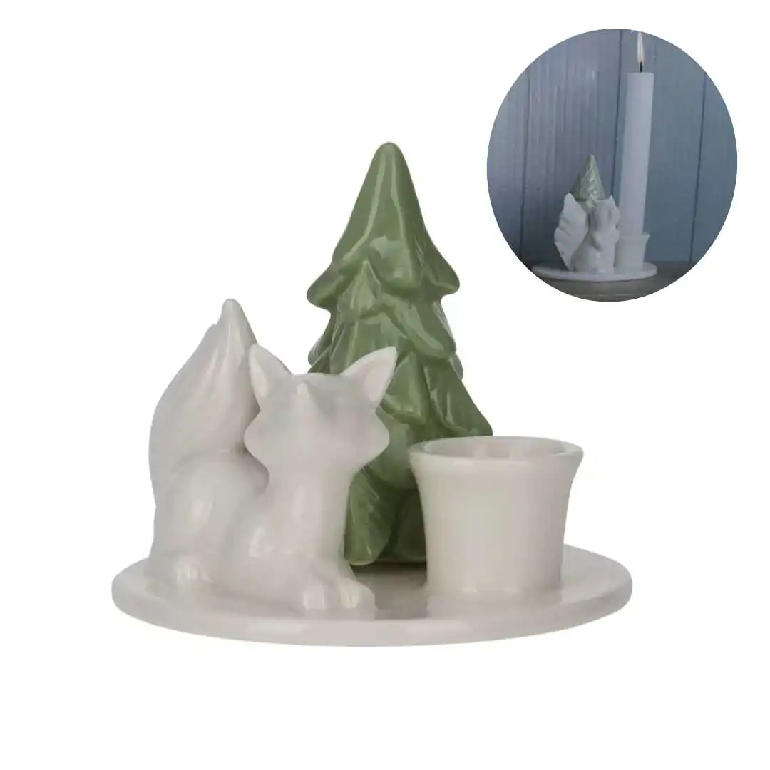 Новогодний фарфоровый подсвечник на одну свечу Лисичка 10 см