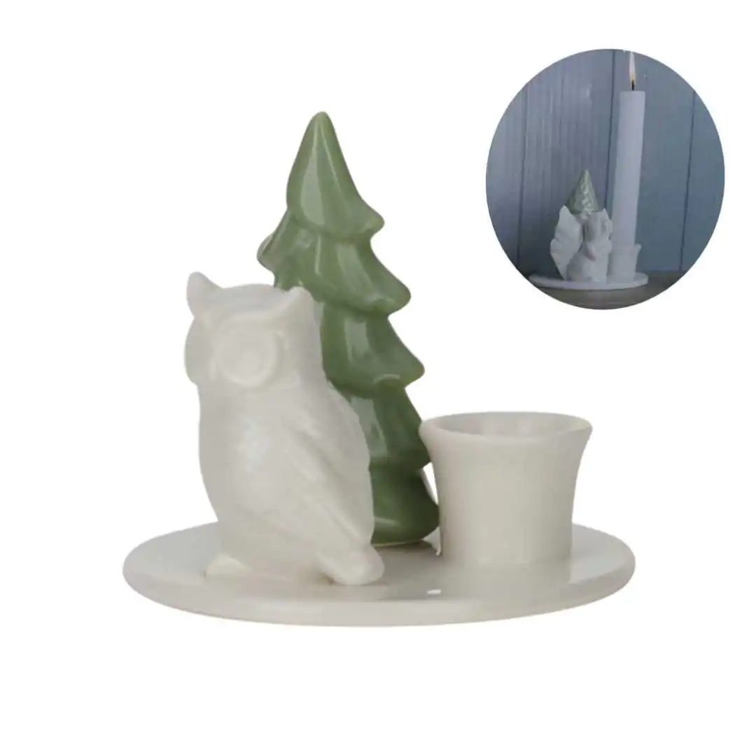 Новогодний фарфоровый подсвечник на одну свечу Сова 10 см