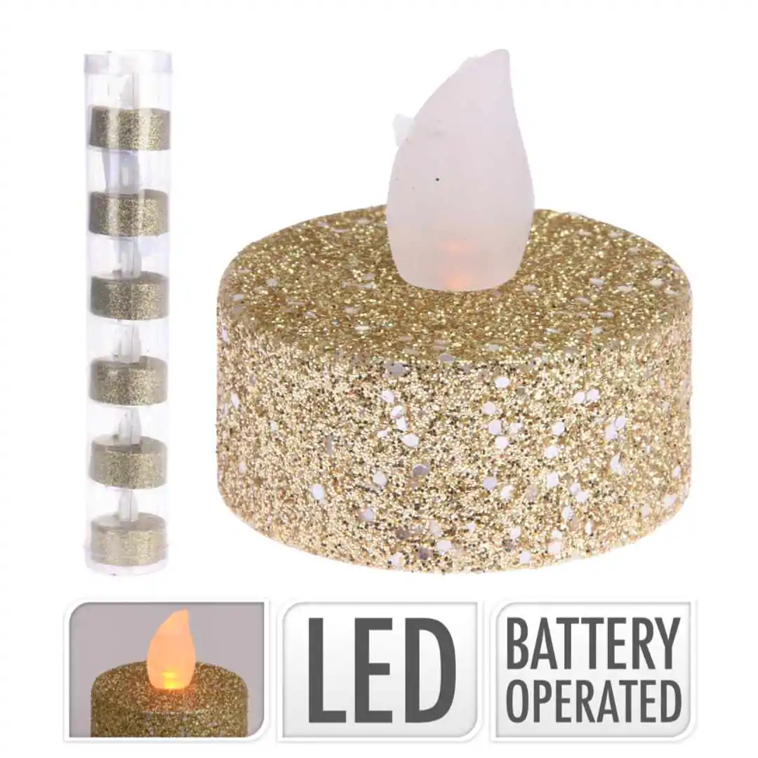 Новогодний набор золотых декоративных свечей с ледовой подсветкой 4 см