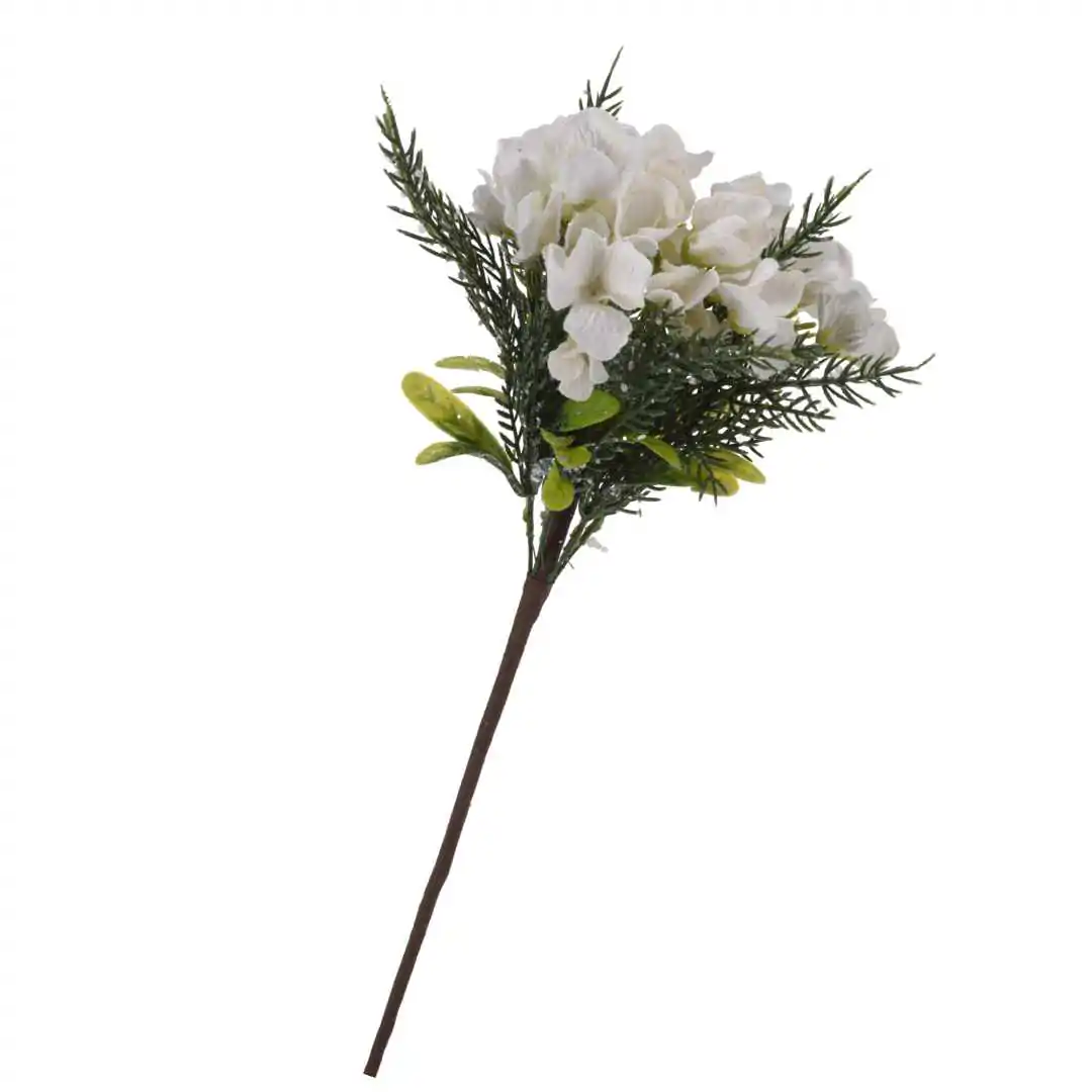 Искусственная ветка белой гортензии с блестками