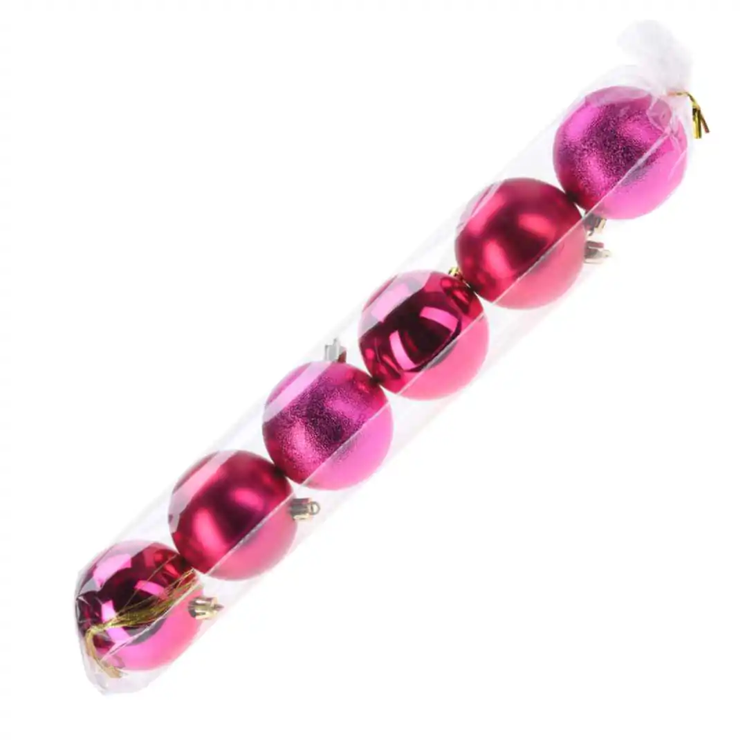 Новогодний набор из 6 шаров Фуксия 7 см