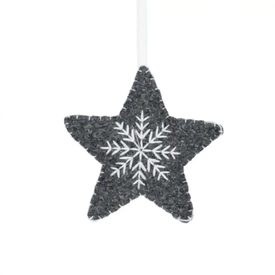 קישוט לעץ אשוח כוכב אפור כהה מבד לבד 10 ס"מ