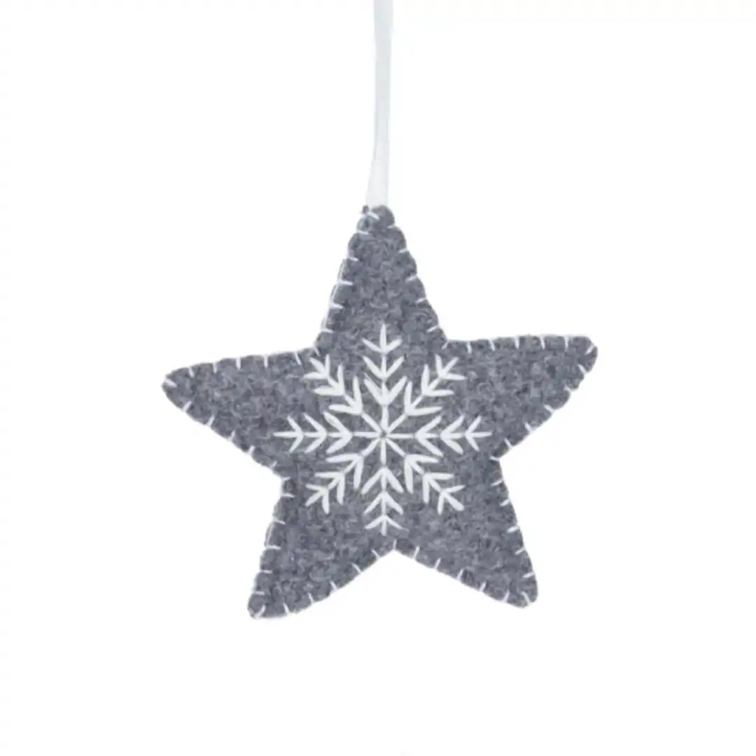 Елочное украшение Светло Серая Фетровая Звёздочка 10 см