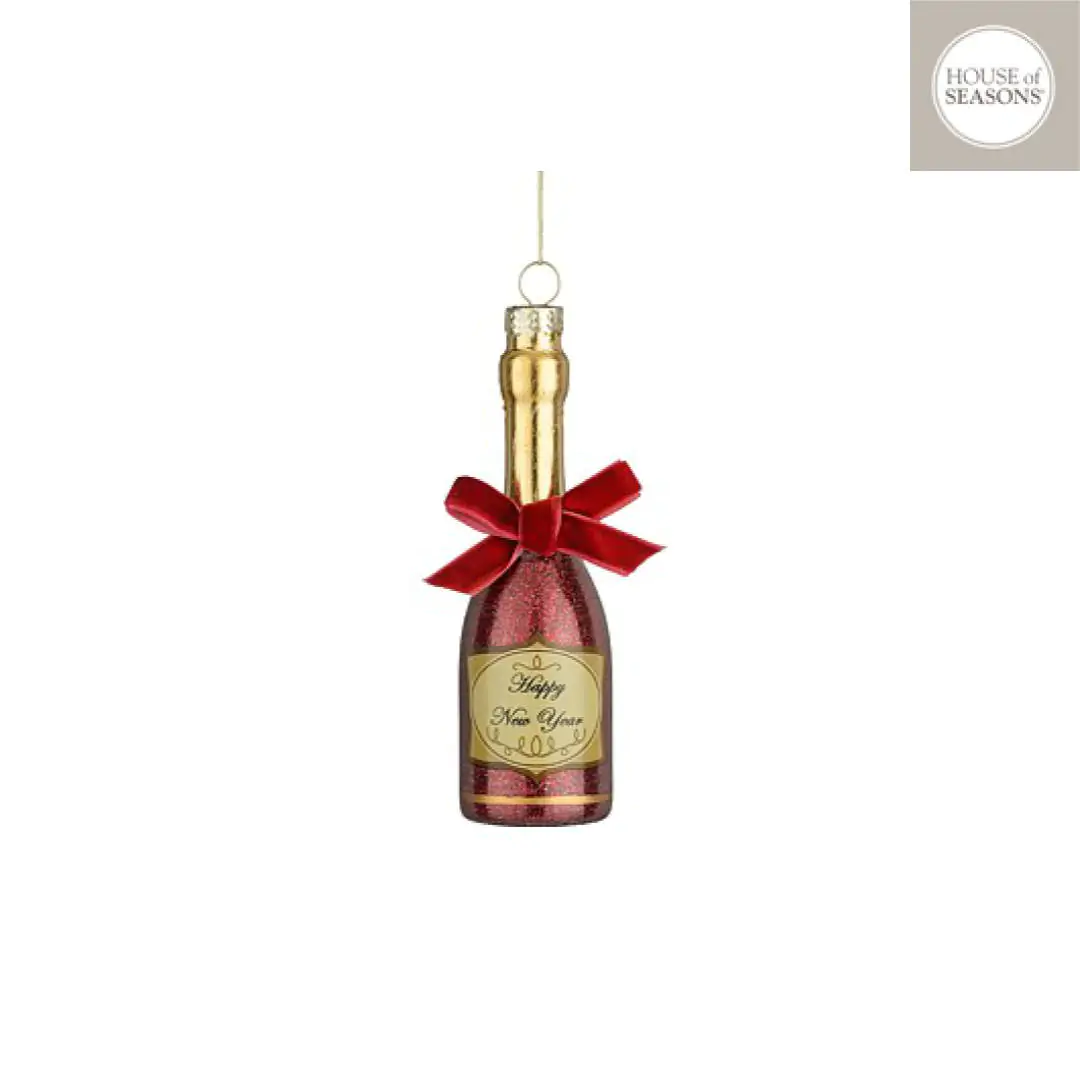 קישוט תליה מזכוכית בצורת שמפנייה אדומה 11.5 ס"מ