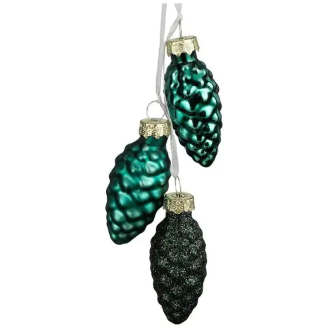 Стеклянная фигурка на ёлку Шишки Морской Волны 6 см