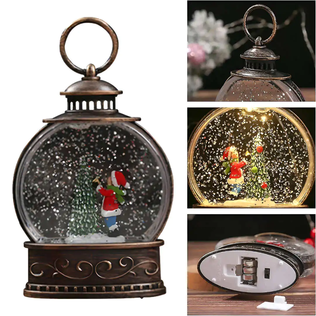 Антикварный фонарь с подсветкой Ребёнок и Ёлка 13 см