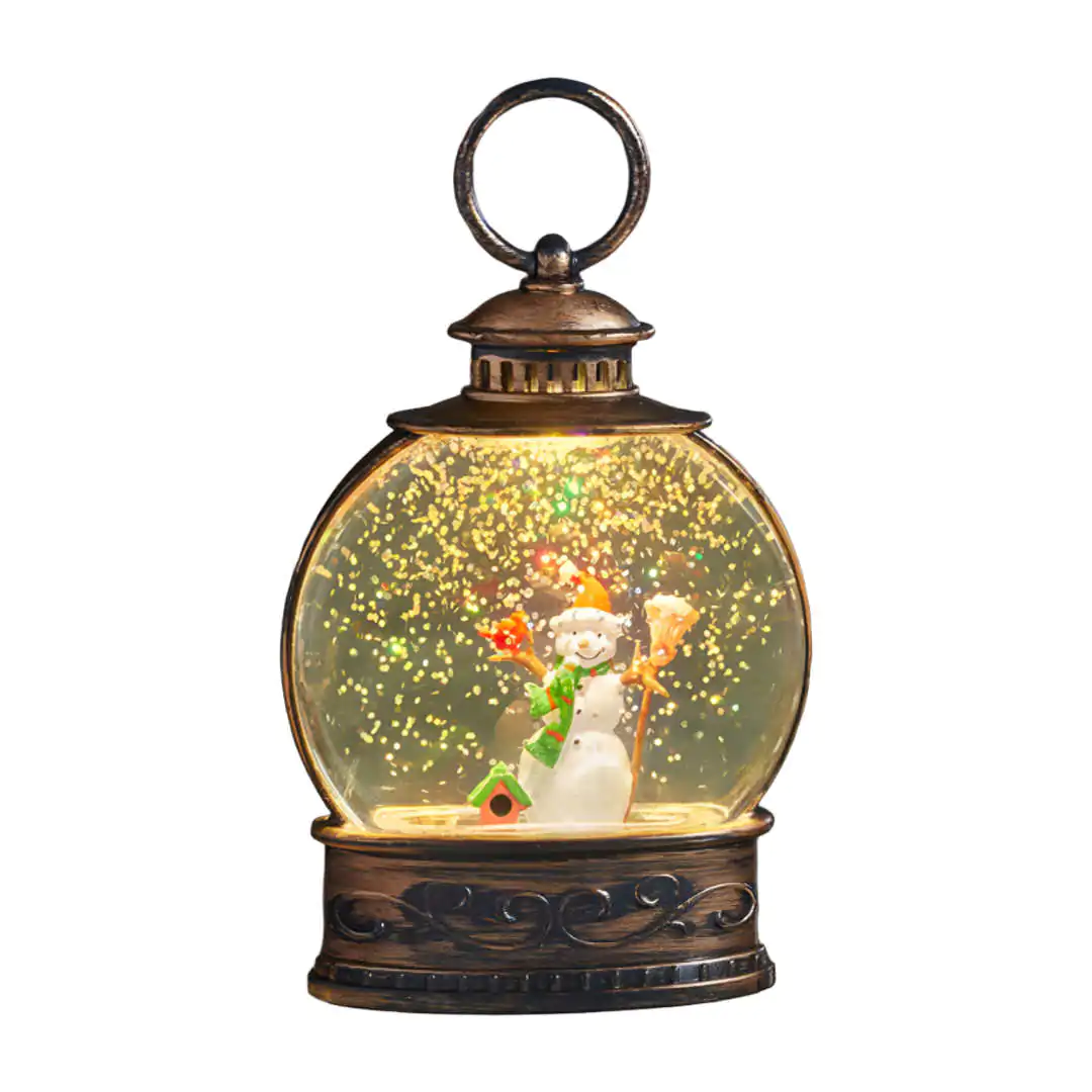 עששית רטרו עם תאורת לד ונצנצים איש שלג 13 ס"מ