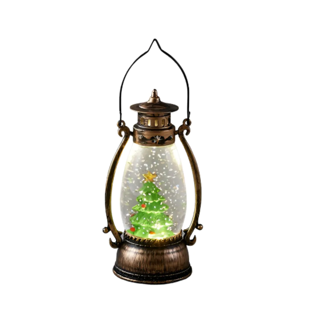 עששית רטרו עם תאורת לד ונצנצים עץ אשוח 14 ס"מ