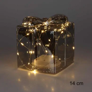 Стеклянный сувенир Подарок с подсветкой 14 см