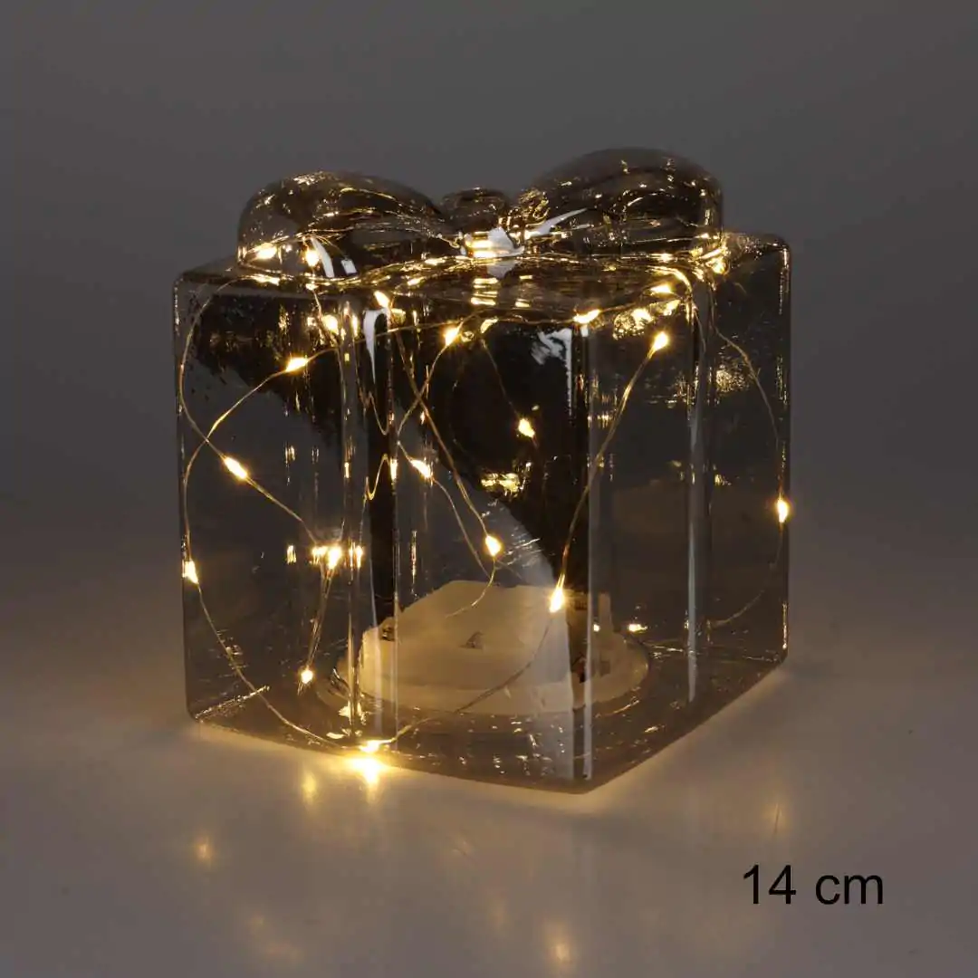 קישוט דקורטיבי מזכוכית מתנה עם תאורת לד 14 ס"מ