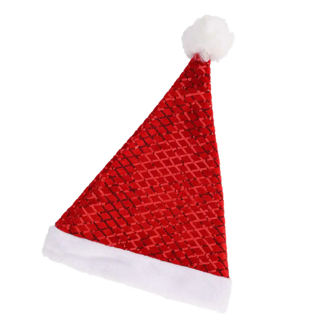כובע סנטה קלאוס אדום מעוטר בפאייטים 42 ס"מ