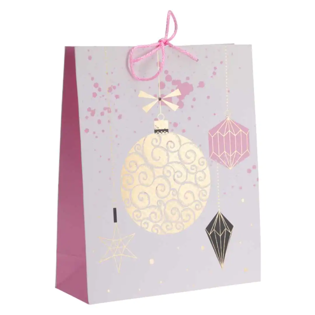 Новогодний подарочный пакет Розовая нежность 32 см