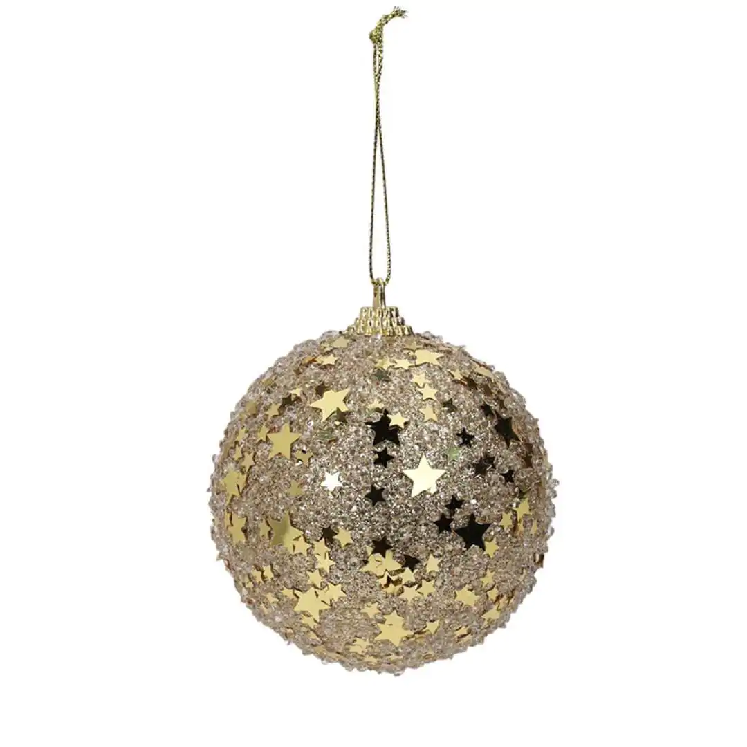 קישוט לתליה כדור פלסטיק עם כוכבים זהוב 8 ס"מ