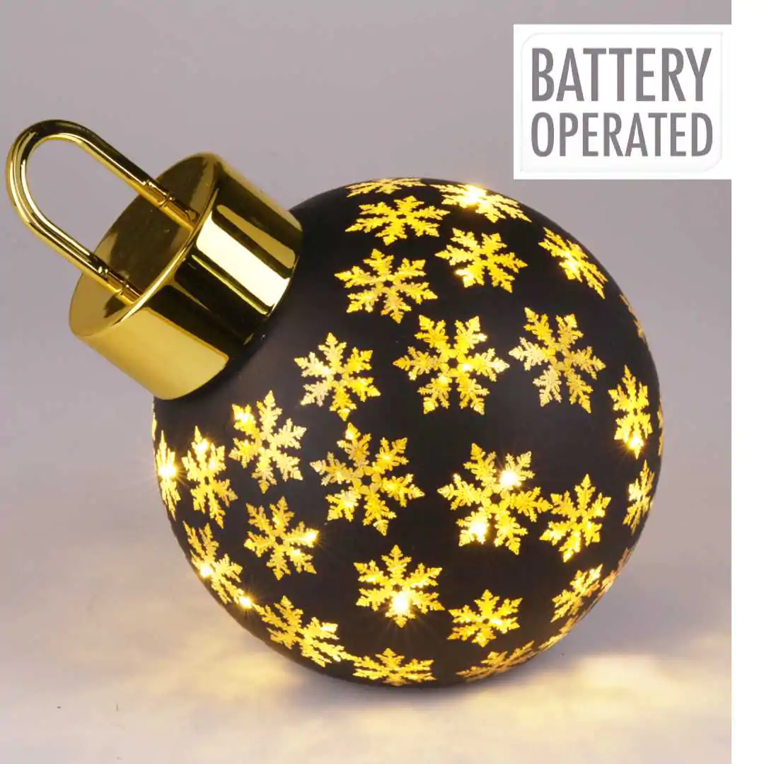 מנורת זכוכית כדור עץ אשוח שחור מט 23.5 ס"מ