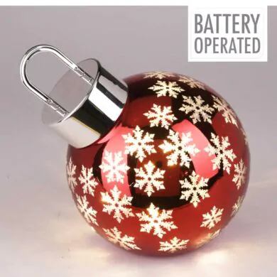 מנורת זכוכית כדור עץ אשוח אדום מבריק 23.5 ס"מ