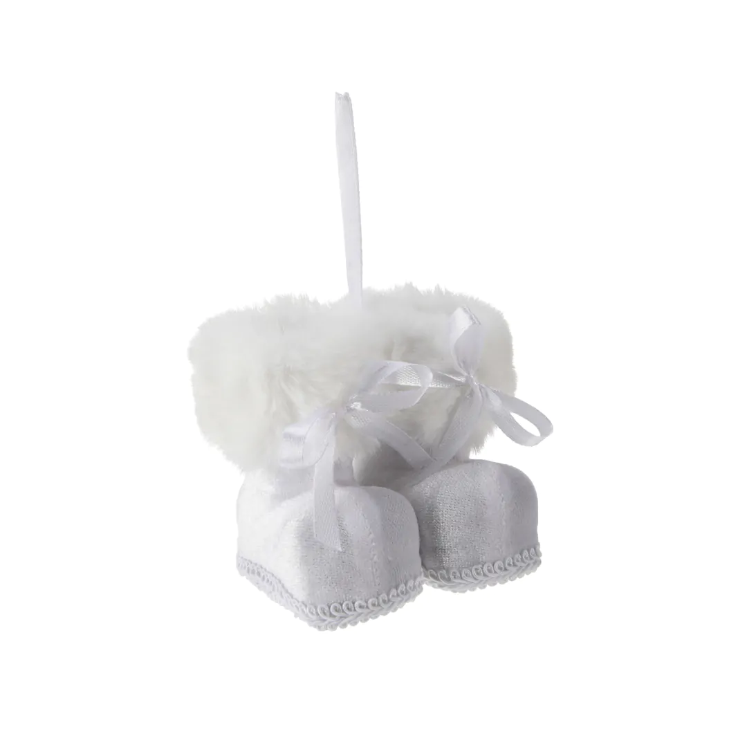 Ёлочное украшение Белые Бархатные Ботики 8.5 см