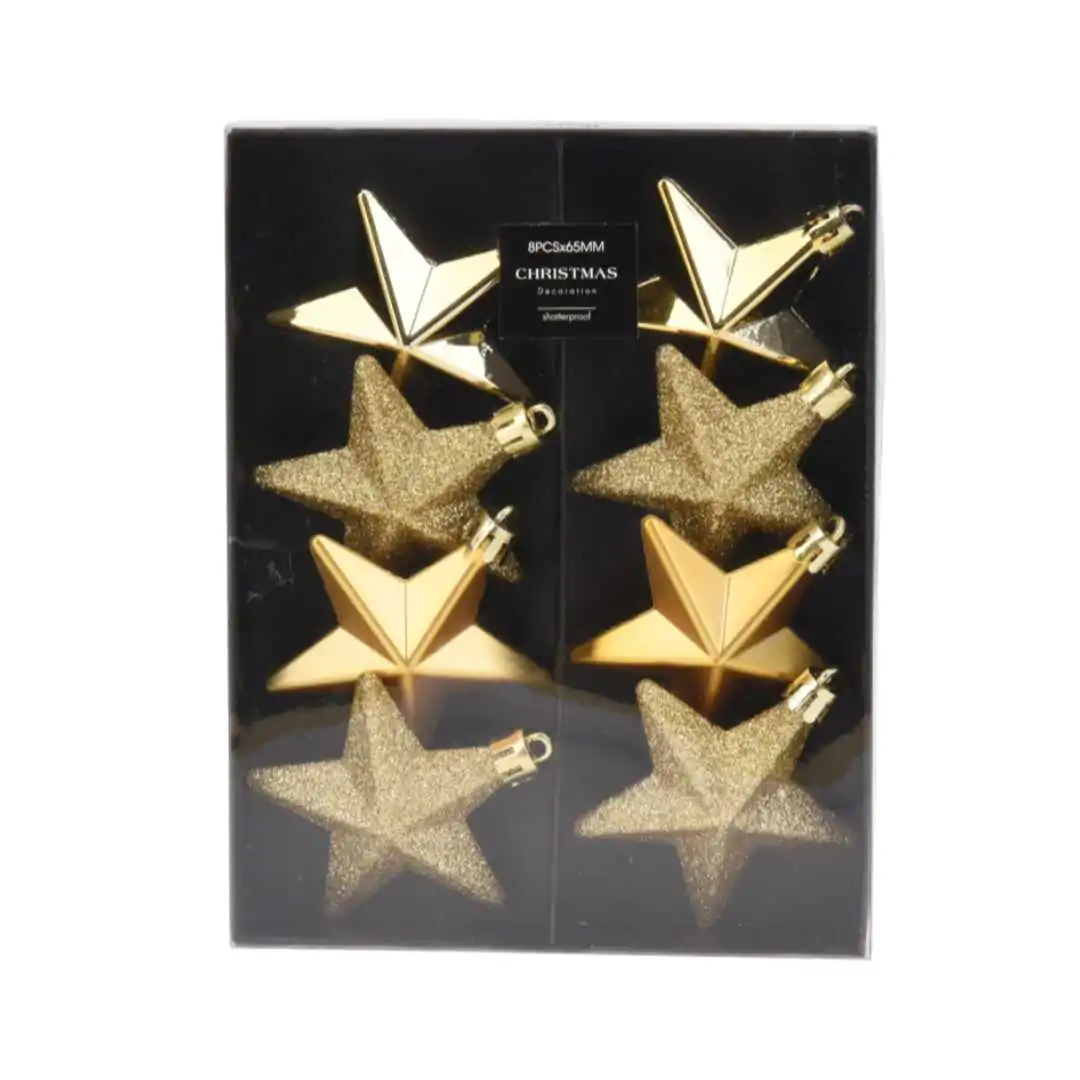 ⁦סט קישוטים מפלסטיק לעץ אשוח כוכב זהב 6.5 ס”מ⁩ – תמונה ⁦4⁩