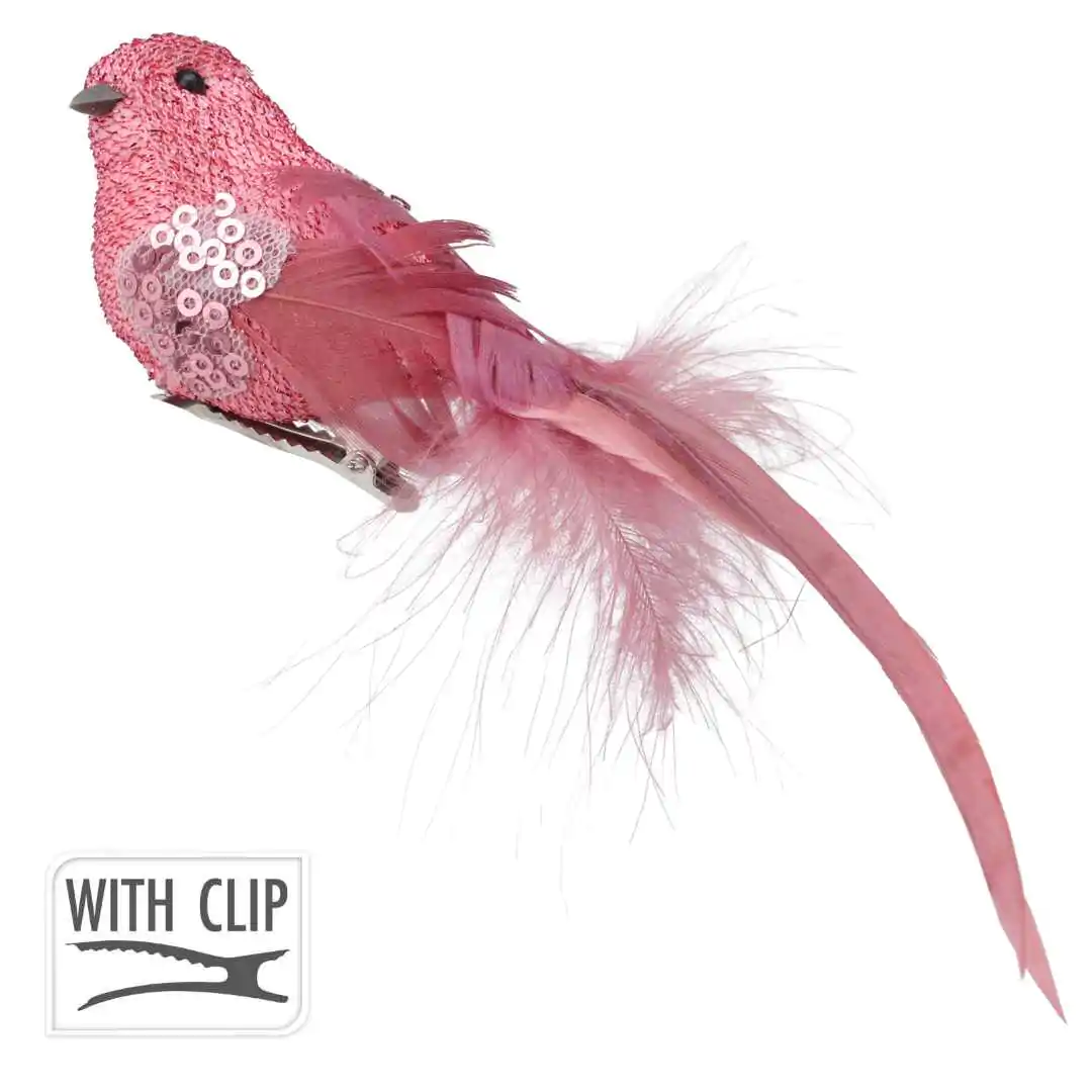 קישוט לעץ אשוח ציפור ורוד מנצנץ 17 ס”מ