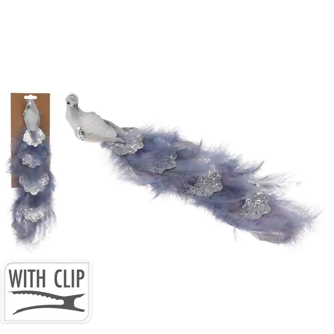 קישוט לעץ אשוח טווס לילך מנצנץ 24 ס”מ