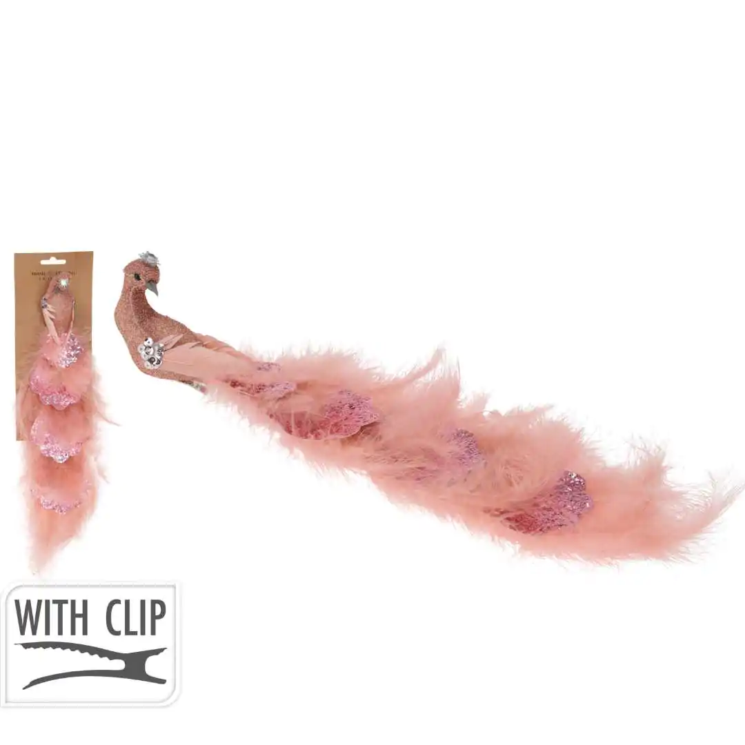 Новогоднее елочное украшение Розовый Павлин 24 см