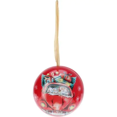 Ёлочное украшение шар металлический, красный, с рисунком, 8 см