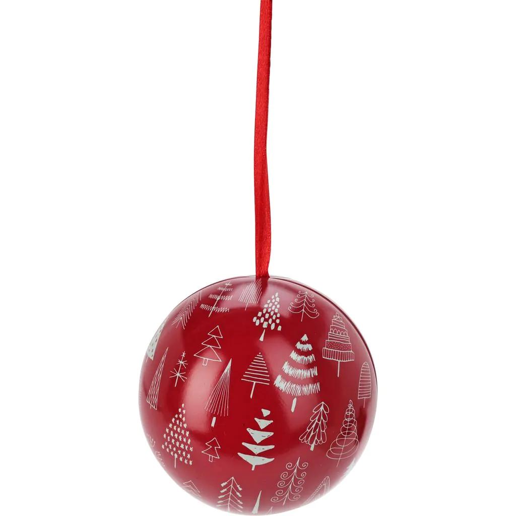 Ёлочный шар металлический (коробка), красный с узором, 8 см